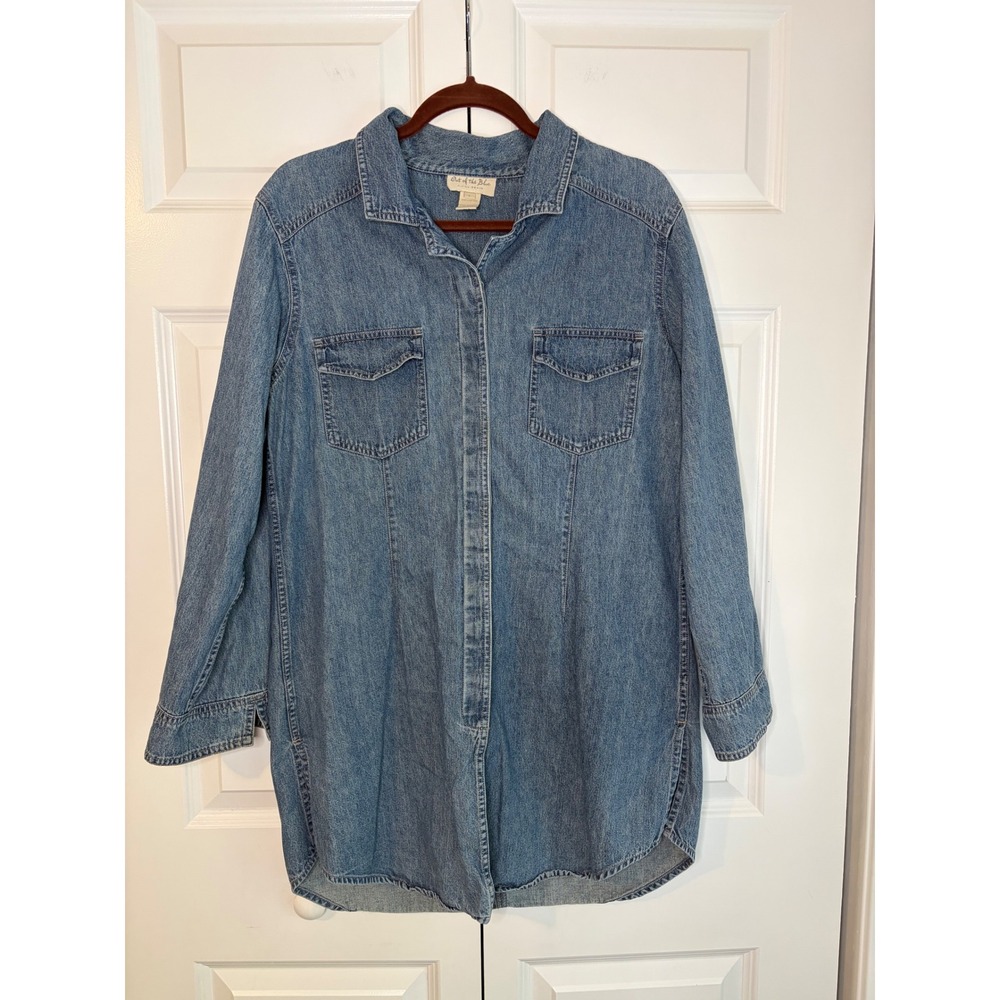 J. Jill Out of the Blue Denim Shirt Dress Blue Cotton Tunic Medium Wash Large